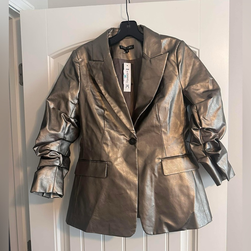 “Boho Chic” brand Shimmering Bronze Faux Leather Blazer